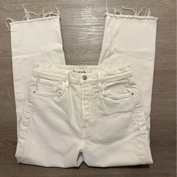 Frank & Eileen Monaghan Ivory High Rise Straight Crop Raw Hem Jeans 30 - Picture 9 of 15